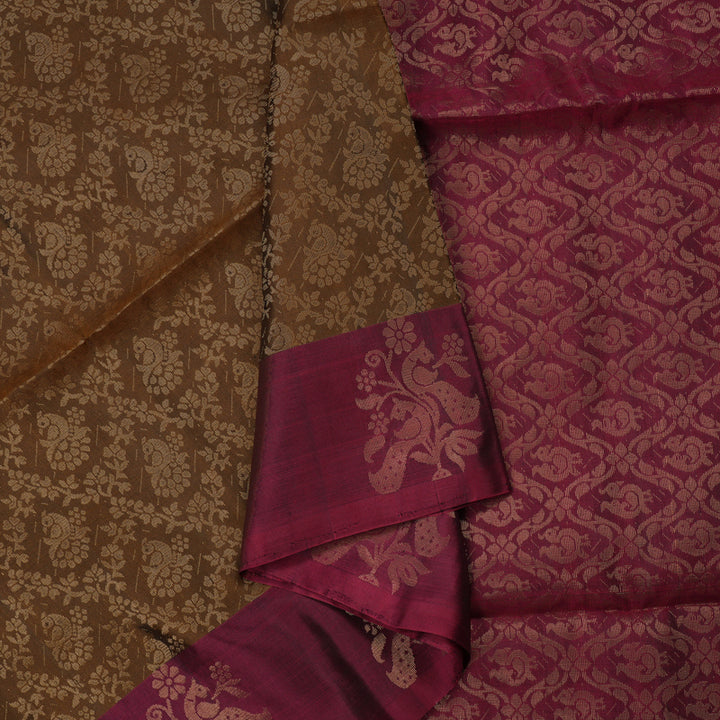 Hayagrivas Handloom Chocolate Brown Soft Silk Saree with Magenta Border KBE633F4-4