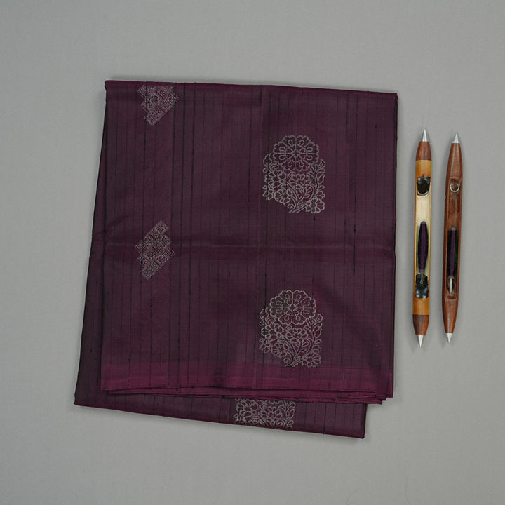 Hayagrivas Dark Plum Purple Handloom Soft Silk Saree KBE63D4-7