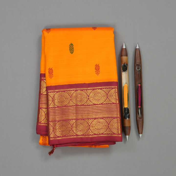 Hayagrivas Handloom Pure Kanjivaram Silk Saree in Gleaming Mango yellow KBE642G7-1