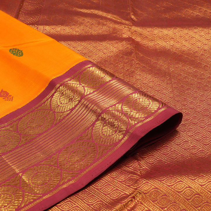 Hayagrivas Handloom Pure Kanjivaram Silk Saree in Gleaming Mango yellow KBE642G7-1