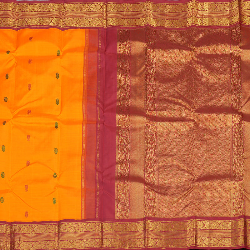 Hayagrivas Handloom Pure Kanjivaram Silk Saree in Gleaming Mango yellow KBE642G7-1