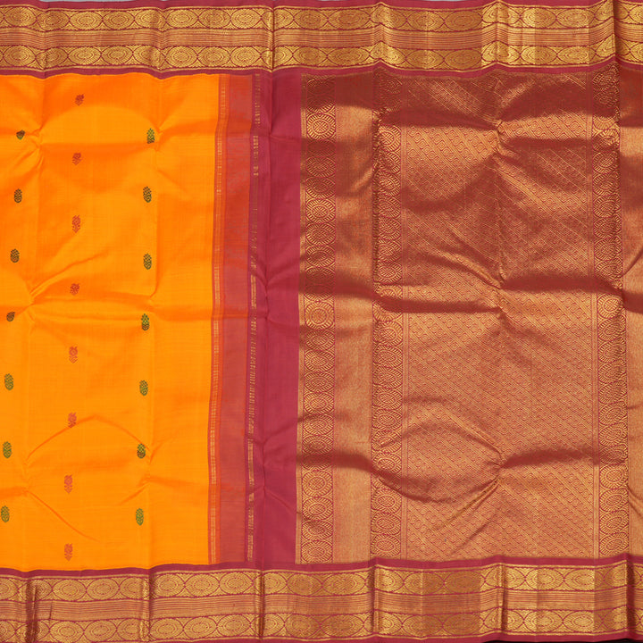 Hayagrivas Handloom Pure Kanjivaram Silk Saree in Gleaming Mango yellow KBE642G7-1