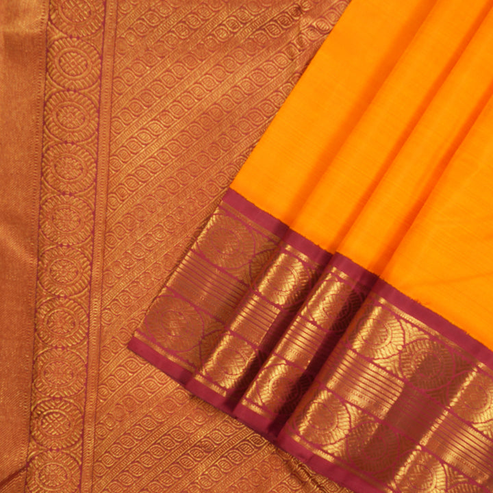 Hayagrivas Handloom Pure Kanjivaram Silk Saree in Gleaming Mango yellow KBE642G7-1
