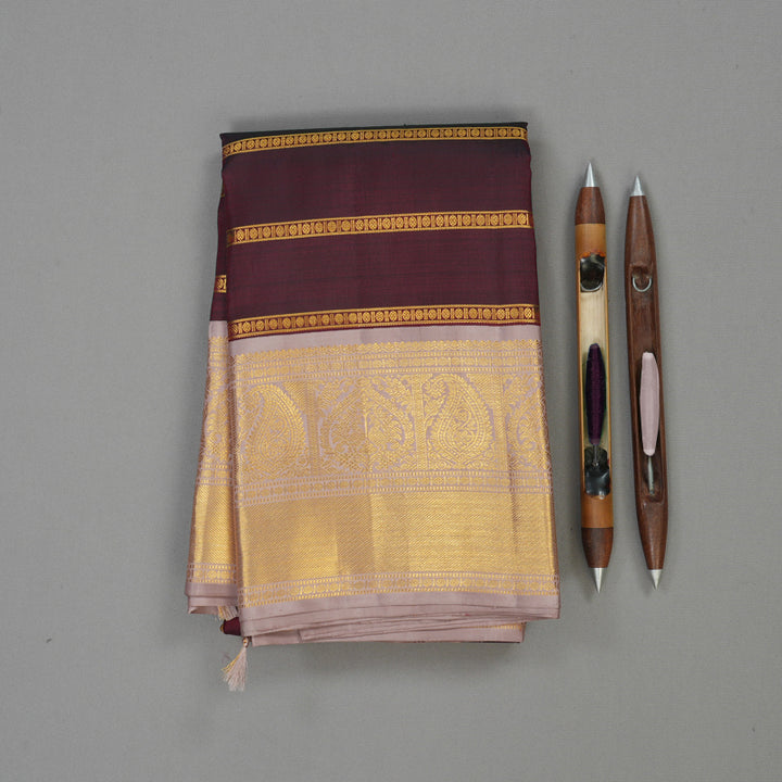 Hayagrivas Handloom Araku Maroon Kanjivaram Silk Saree with Mild Rosewood Pink Border KBE646G7-1