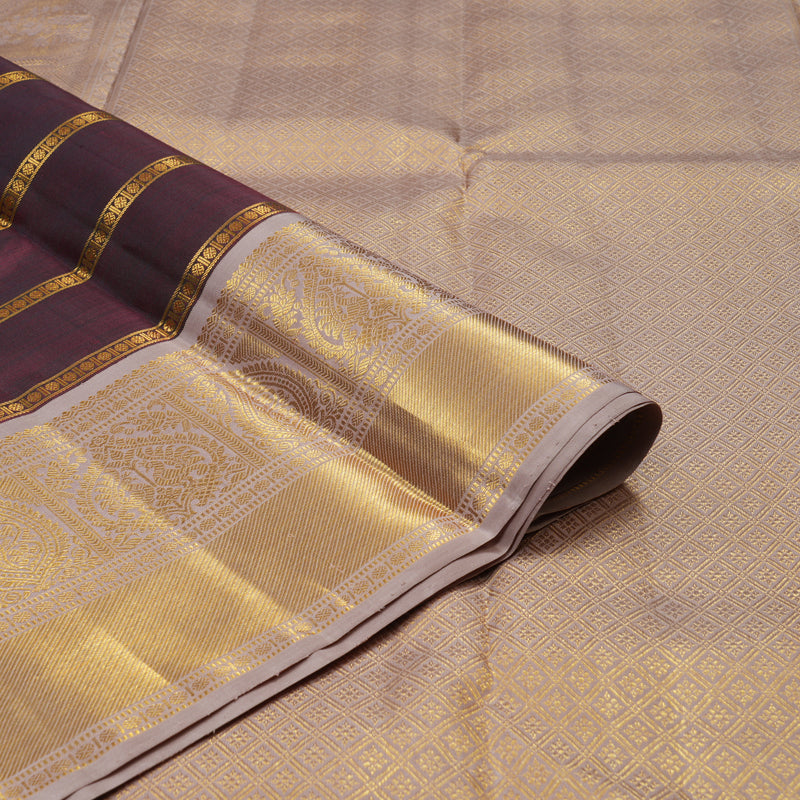 Hayagrivas Handloom Araku Maroon Kanjivaram Silk Saree with Mild Rosewood Pink Border KBE646G7-1