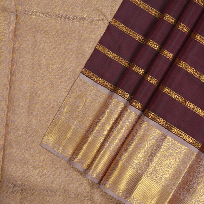Hayagrivas Handloom Araku Maroon Kanjivaram Silk Saree with Mild Rosewood Pink Border KBE646G7-1
