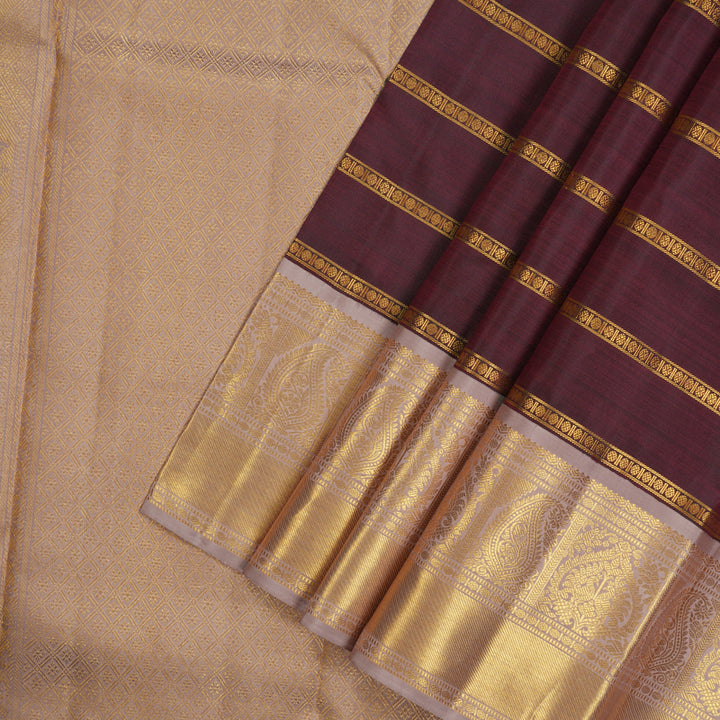 Hayagrivas Handloom Araku Maroon Kanjivaram Silk Saree with Mild Rosewood Pink Border KBE646G7-1