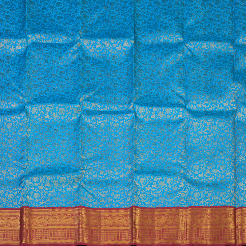Hayagrivas Handloom Sky Blue Kanjivaram Pattu Pavadai with Maroon border KBE647G3-1