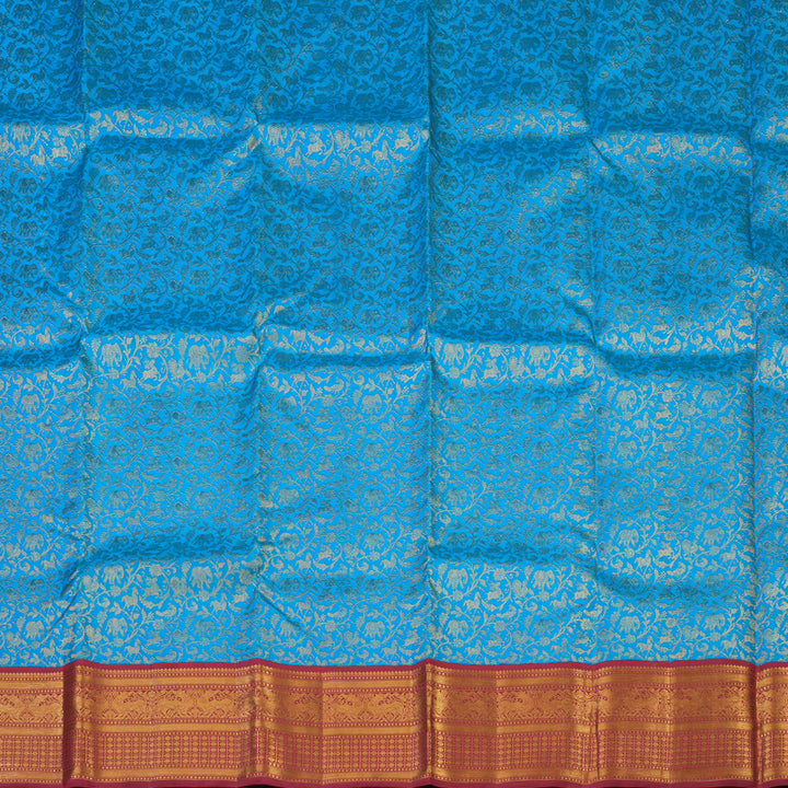 Hayagrivas Handloom Sky Blue Kanjivaram Pattu Pavadai with Maroon border KBE647G3-1