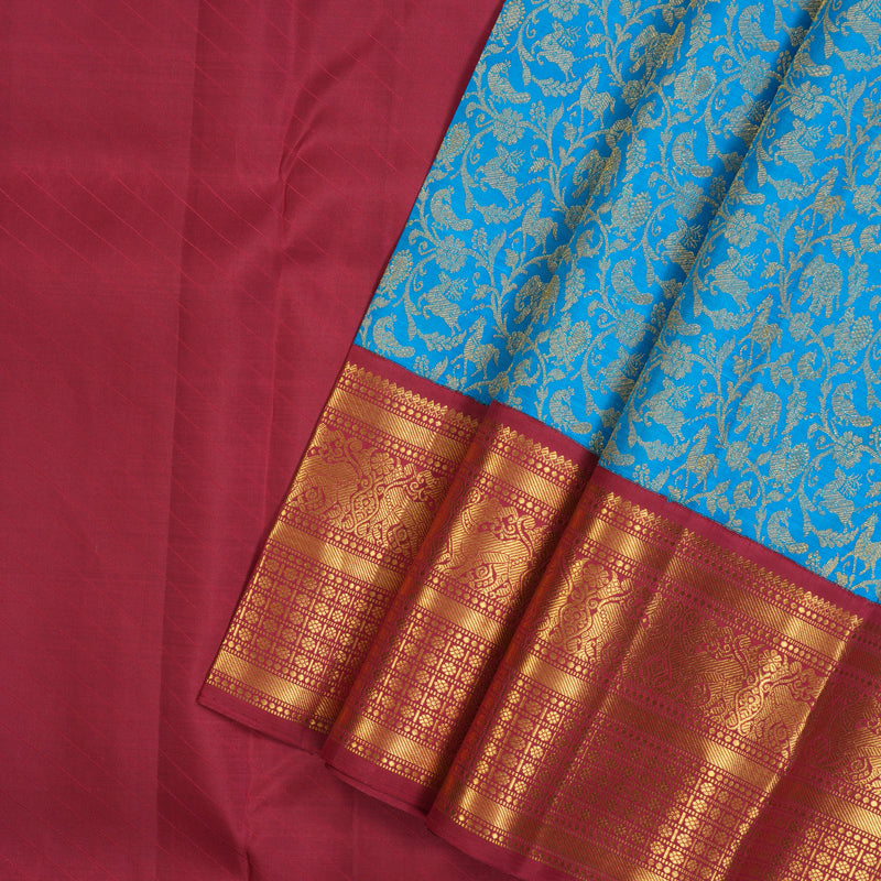 Hayagrivas Handloom Sky Blue Kanjivaram Pattu Pavadai with Maroon border KBE647G3-1