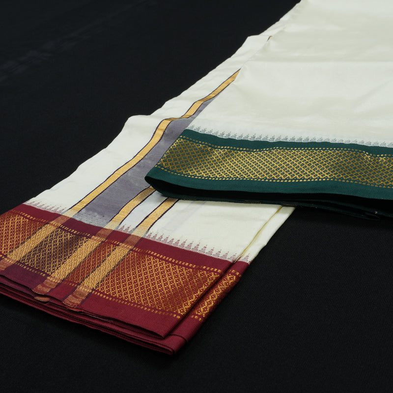 Hayagrivas Handloom 4 Mulam Silk Dhoti with Ganga Jamuna border KBE650G4-7