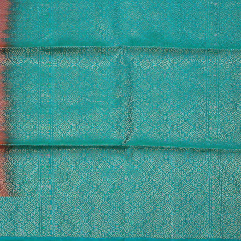 Hayagrivas Handloom Orangish Pink Soft Silk Saree with Turquoise Border KBE653G14-2