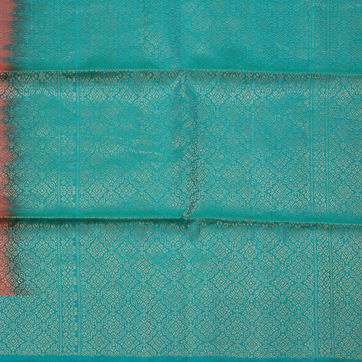 Hayagrivas Handloom Orangish Pink Soft Silk Saree with Turquoise Border KBE653G14-2