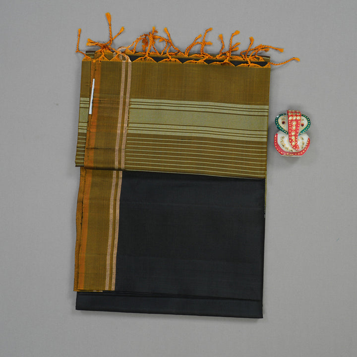 Hayagrivas Handloom Pure Soft Silk Saree in classic Black with Olive yellow KBE656G1-1