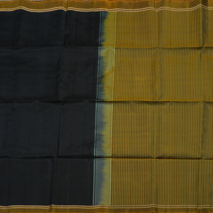 Hayagrivas Handloom Pure Soft Silk Saree in classic Black with Olive yellow KBE656G1-1