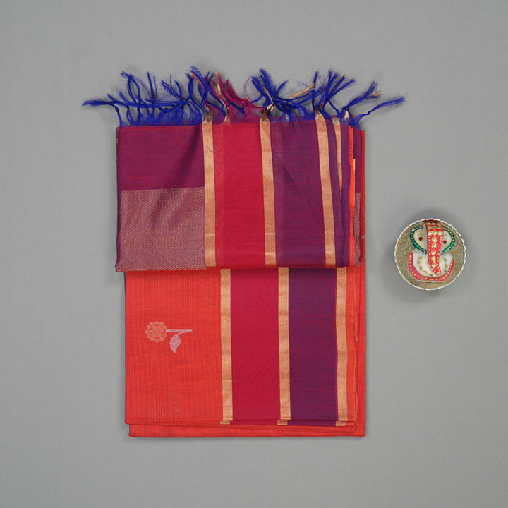 Hayagrivas Red Pure Kora Silk Cotton Saree with Purple & Deep Pink Border KBE657G3-25