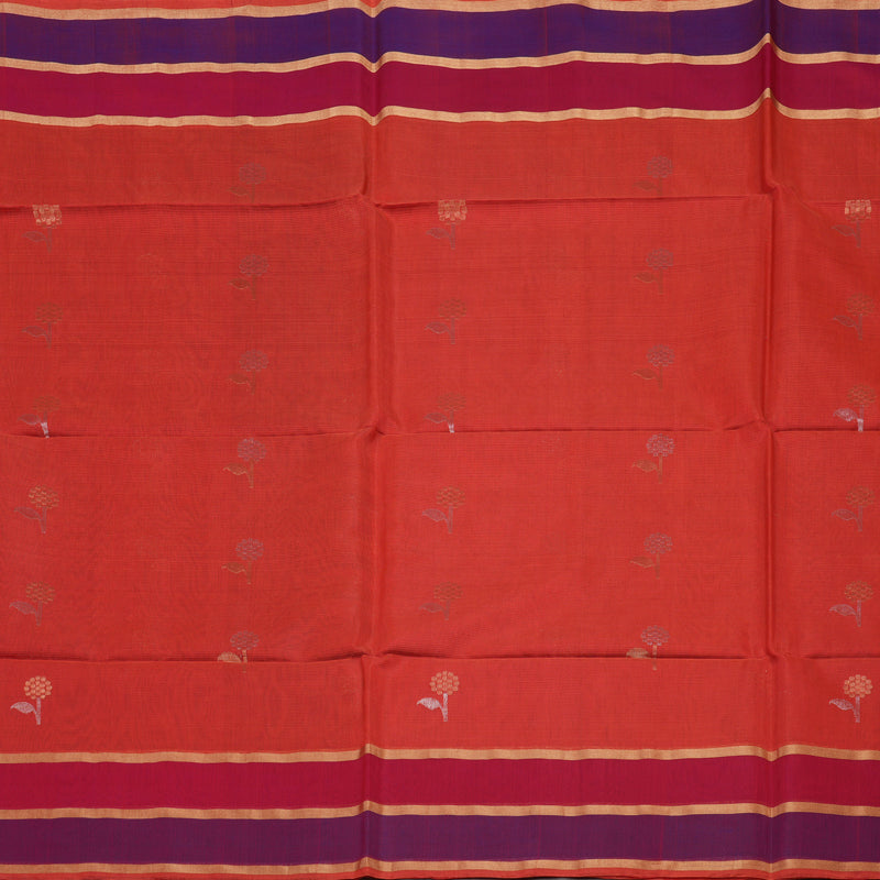 Hayagrivas Red Pure Kora Silk Cotton Saree with Purple & Deep Pink Border KBE657G3-25