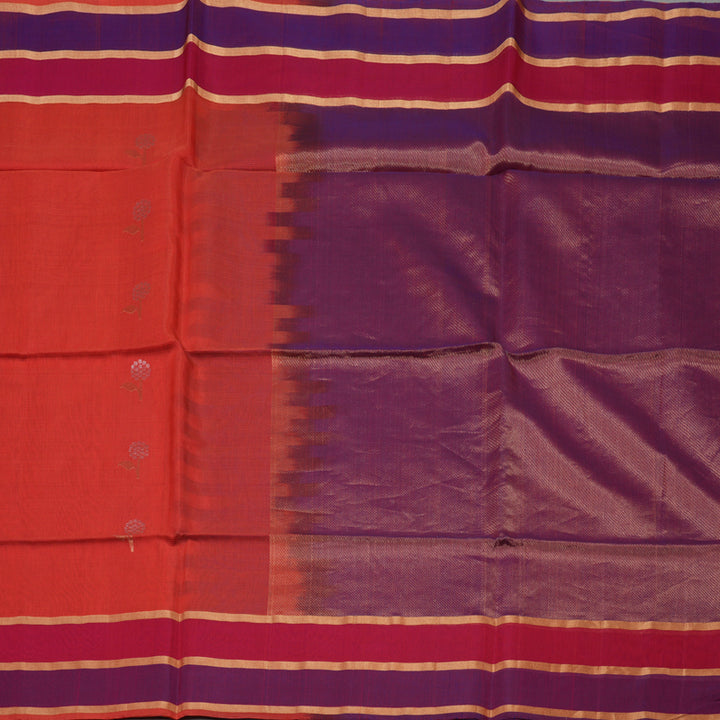 Hayagrivas Red Pure Kora Silk Cotton Saree with Purple & Deep Pink Border KBE657G3-25