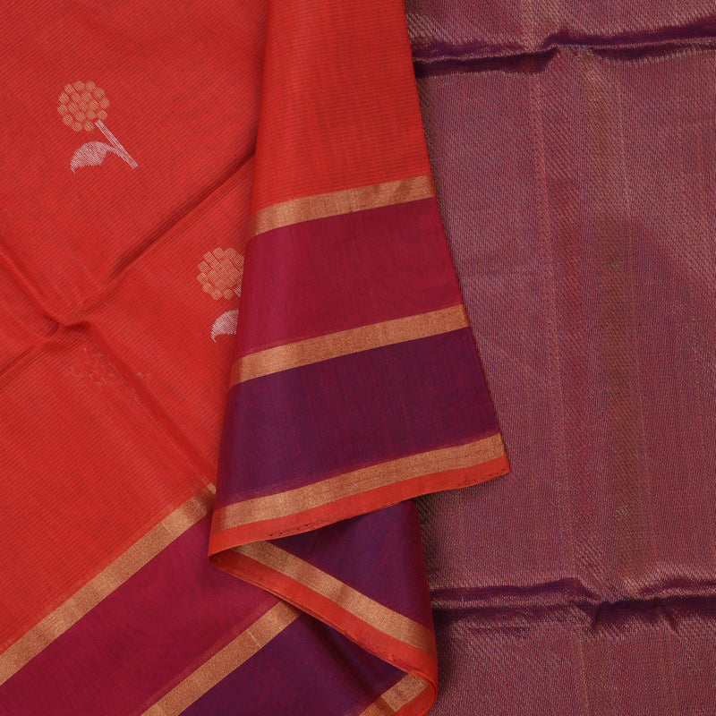 Hayagrivas Red Pure Kora Silk Cotton Saree with Purple & Deep Pink Border KBE657G3-25
