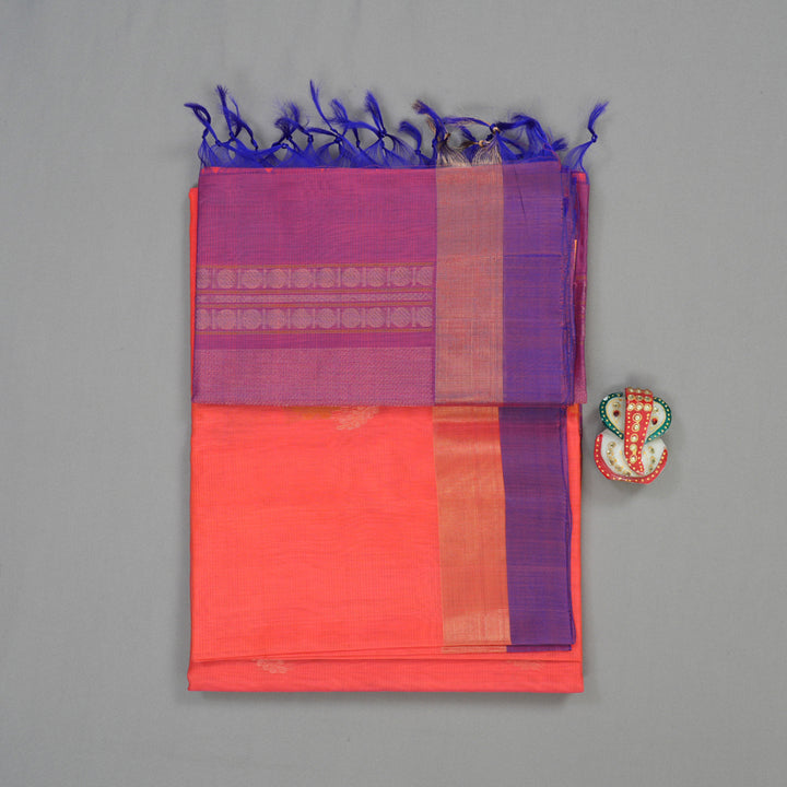 Hayagrivas Pure Kora Silk Cotton Saree in Peach Pink with Magenta KBE657G3-41