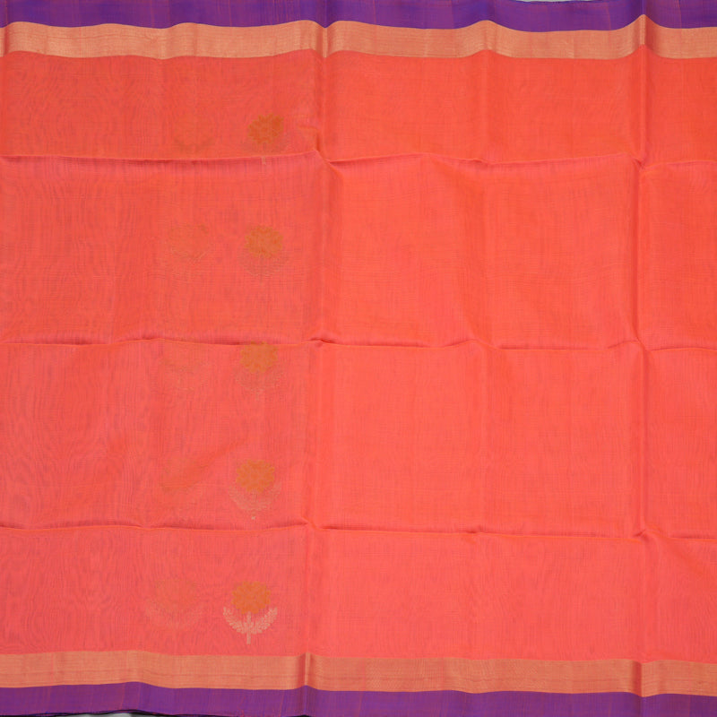 Hayagrivas Pure Kora Silk Cotton Saree in Peach Pink with Magenta KBE657G3-41