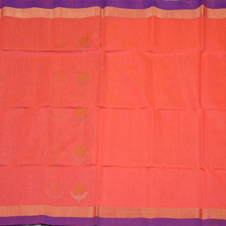 Hayagrivas Pure Kora Silk Cotton Saree in Peach Pink with Magenta KBE657G3-41