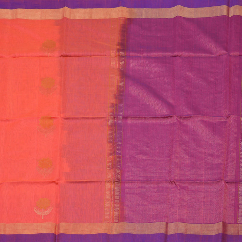 Hayagrivas Pure Kora Silk Cotton Saree in Peach Pink with Magenta KBE657G3-41