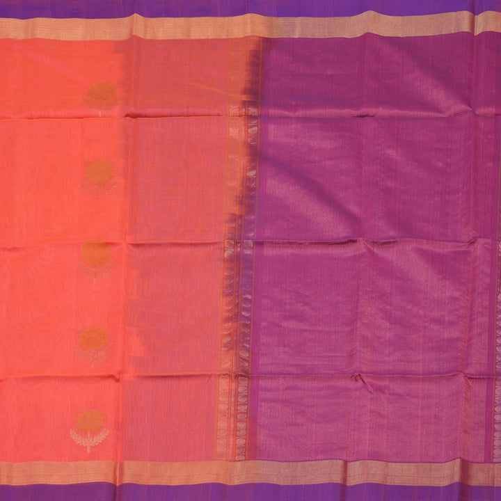 Hayagrivas Pure Kora Silk Cotton Saree in Peach Pink with Magenta KBE657G3-41