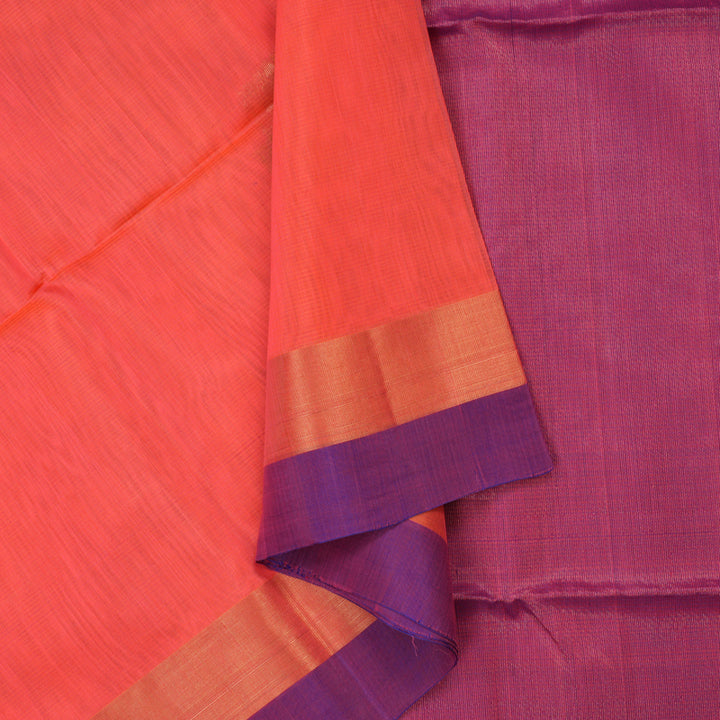 Hayagrivas Pure Kora Silk Cotton Saree in Peach Pink with Magenta KBE657G3-41