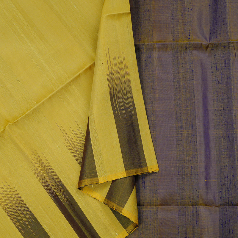Hayagrivas Mustard Yellow Handloom Soft Silk Saree with Dual Tone (Blue With Yellow) Border KBE65D1-1
