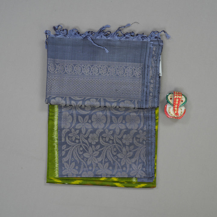 Hayagrivas Handloom Pure Soft Silk Saree in Olive Green with Bluish Grey KBE662G12-3