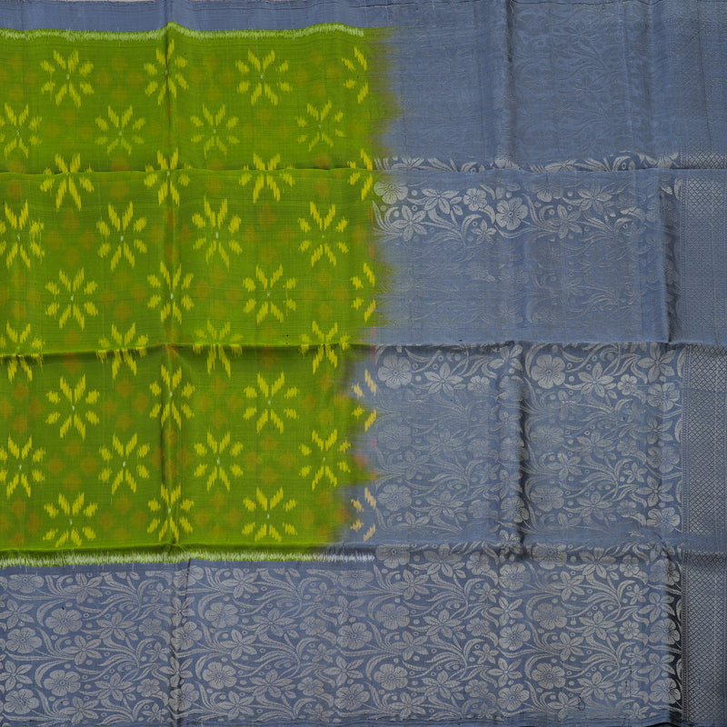 Hayagrivas Handloom Pure Soft Silk Saree in Olive Green with Bluish Grey KBE662G12-3