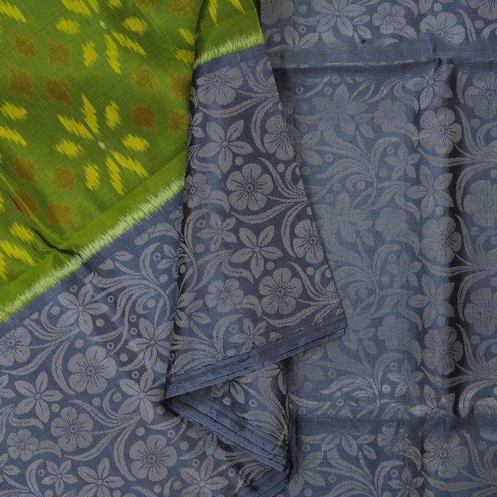 Hayagrivas Handloom Pure Soft Silk Saree in Olive Green with Bluish Grey KBE662G12-3
