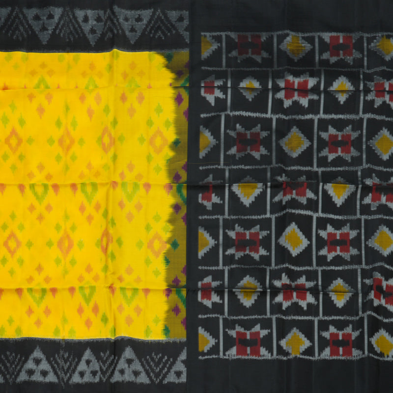 Hayagrivas Yellow Pure Ikkat Soft Silk Saree KBE662G13-2