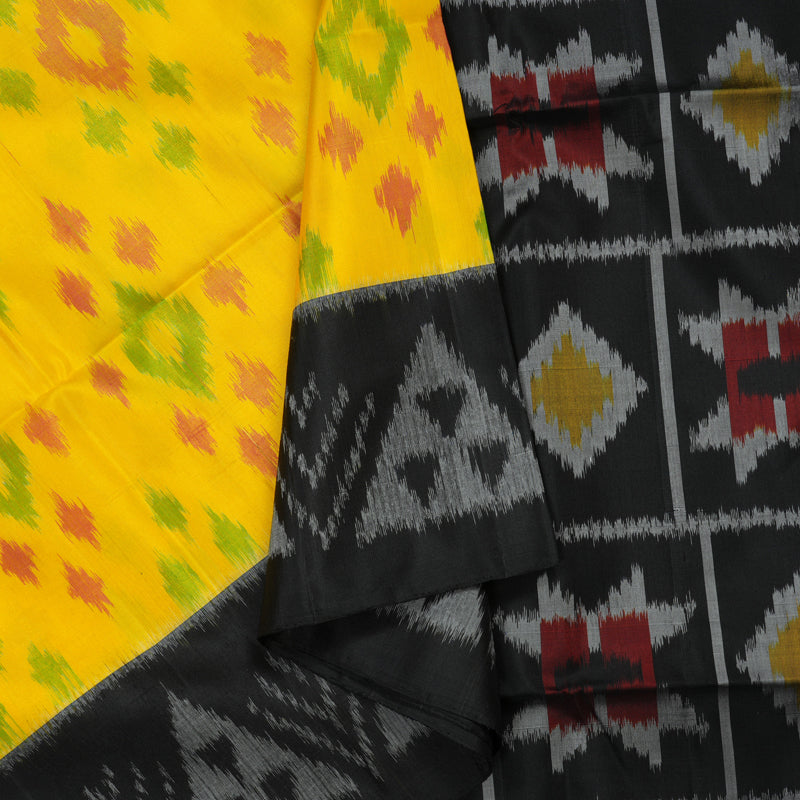Hayagrivas Yellow Pure Ikkat Soft Silk Saree KBE662G13-2