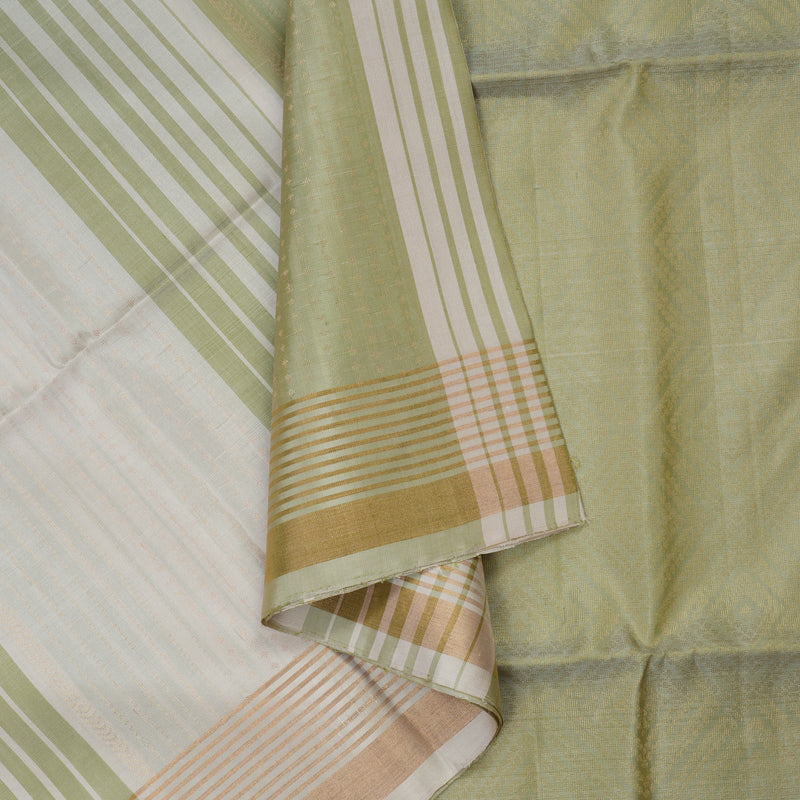 Hayagrivas Cream & Mild Green Pure Soft Silk Saree KBE662G5-2