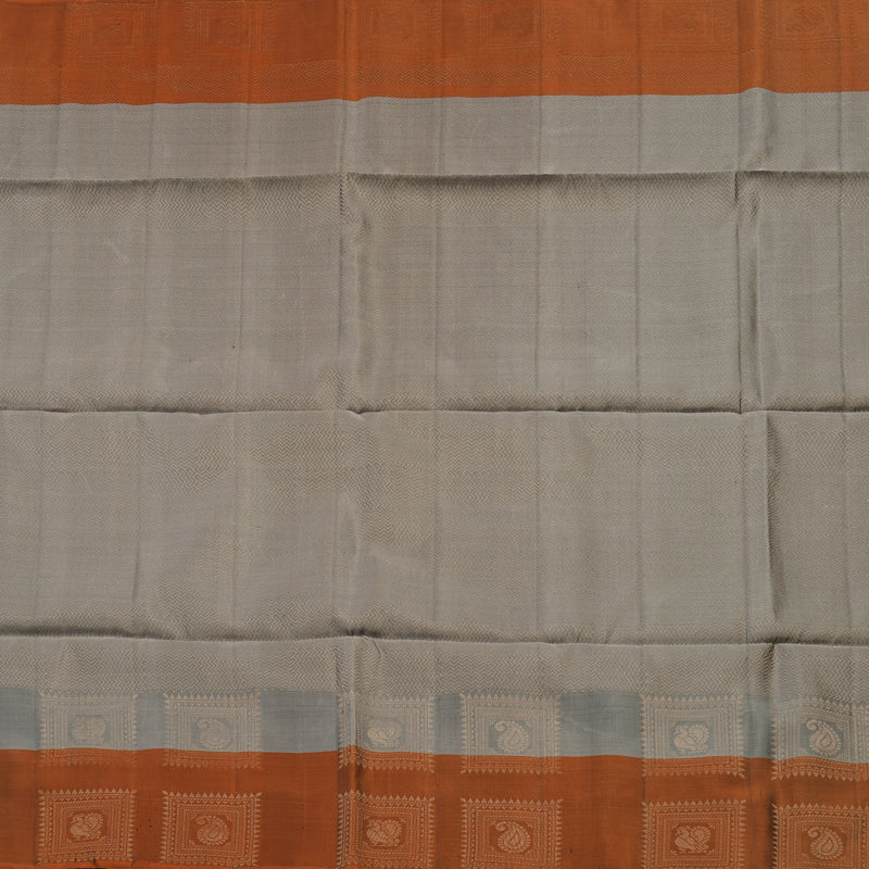 Hayagrivas Handloom Elephant Grey Soft Silk Saree with Rust Orange Border KBE662G6-13