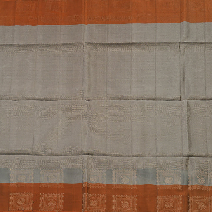 Hayagrivas Handloom Elephant Grey Soft Silk Saree with Rust Orange Border KBE662G6-13