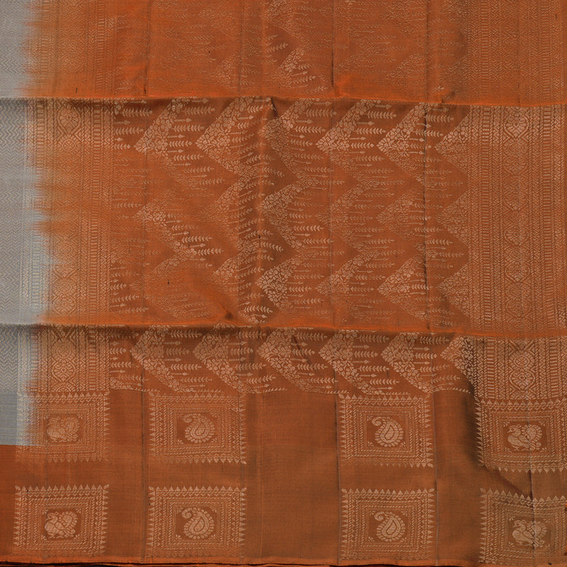 Hayagrivas Handloom Elephant Grey Soft Silk Saree with Rust Orange Border KBE662G6-13