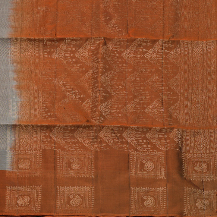 Hayagrivas Handloom Elephant Grey Soft Silk Saree with Rust Orange Border KBE662G6-13