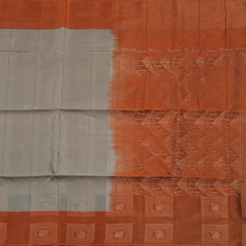 Hayagrivas Handloom Elephant Grey Soft Silk Saree with Rust Orange Border KBE662G6-13