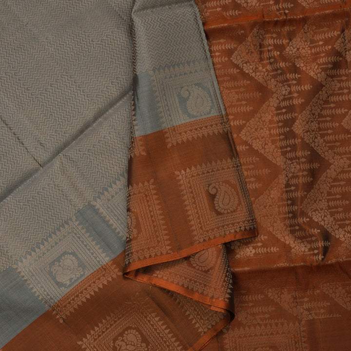 Hayagrivas Handloom Elephant Grey Soft Silk Saree with Rust Orange Border KBE662G6-13