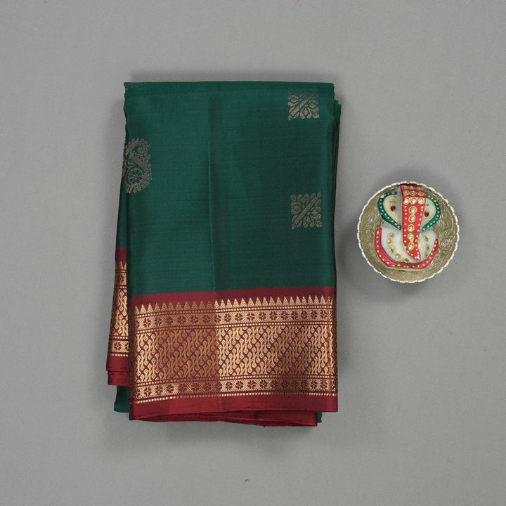 Hayagrivas Handloom Pure Bottle Green Soft Silk Saree with Maroon Border KBE662G7-3