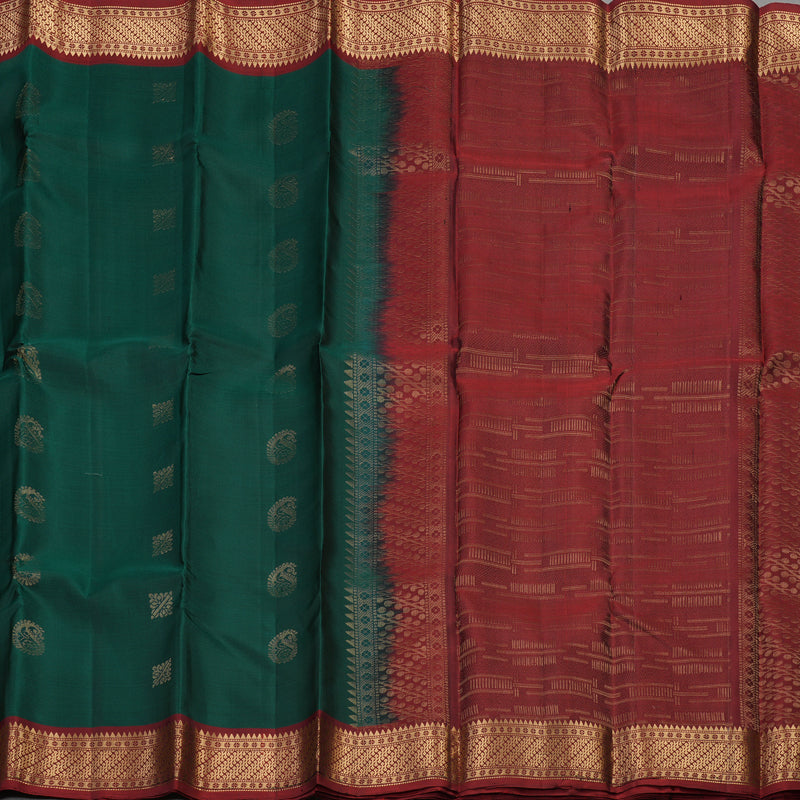 Hayagrivas Handloom Pure Bottle Green Soft Silk Saree with Maroon Border KBE662G7-3