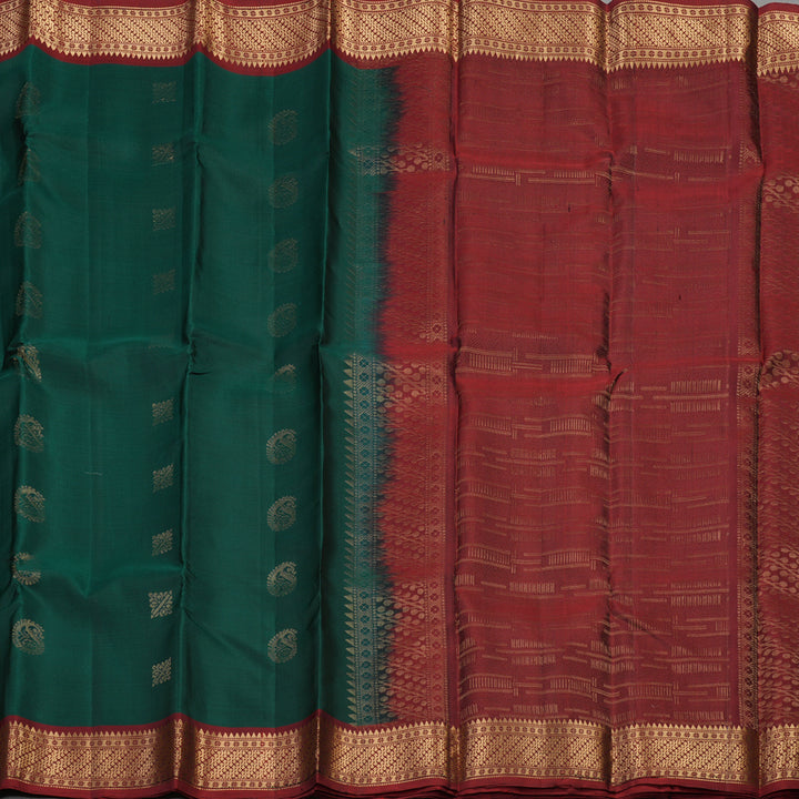 Hayagrivas Handloom Pure Bottle Green Soft Silk Saree with Maroon Border KBE662G7-3