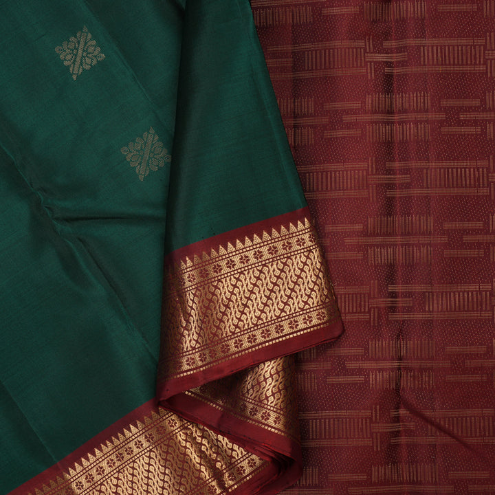 Hayagrivas Handloom Pure Bottle Green Soft Silk Saree with Maroon Border KBE662G7-3