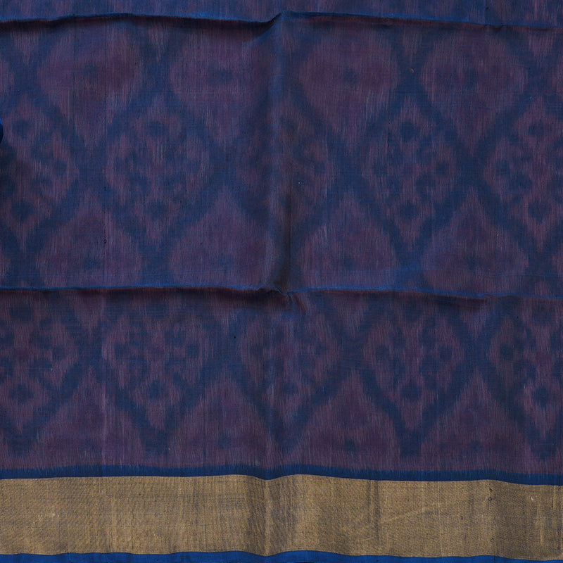 Hayagrivas Handloom Deep Orange Ikkat Kora Silk Cotton Saree with Midnight Blue Border KBE663G1-26