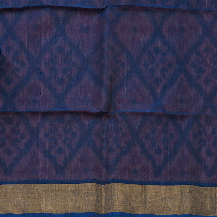 Hayagrivas Handloom Deep Orange Ikkat Kora Silk Cotton Saree with Midnight Blue Border KBE663G1-26