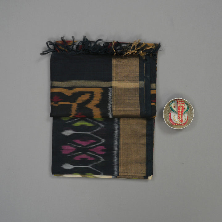 Hayagrivas Handloom Sandal Ikkat Kora Silk Cotton Saree with Black Border KBE663G1-54