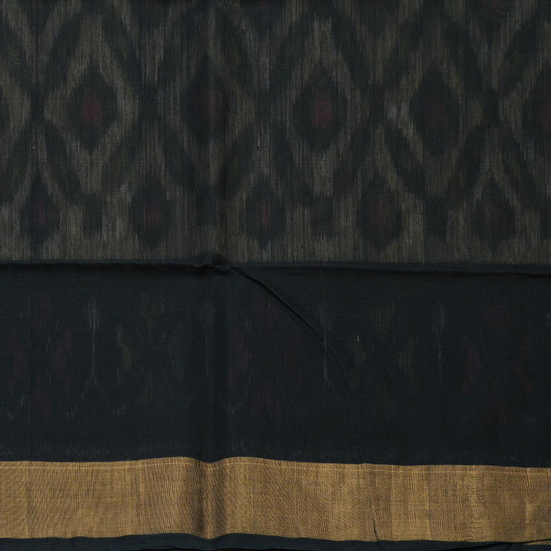 Hayagrivas Handloom Sandal Ikkat Kora Silk Cotton Saree with Black Border KBE663G1-54